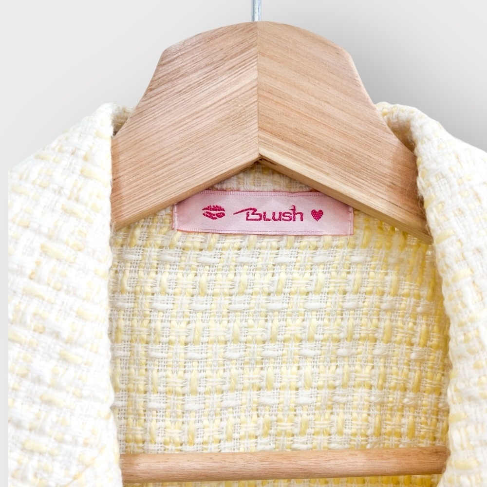 Y2k BLUSH Light Yellow Ribbon Closure Blazer (Sz M) - Picture 3 of 5